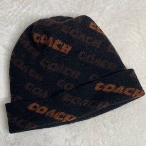 Coach Black and Brown Logo Beanie